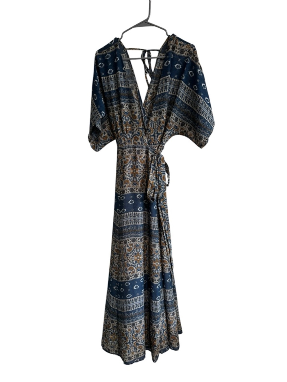 Vici Blue Patterned Maxi Dress with Tan Accents - Picture 2 of 5